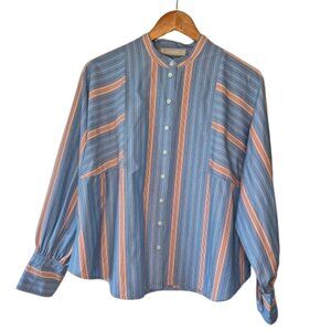Everlane 100% Cotton Blue Striped Button Front Shirt with Balloon Sleeve Size M